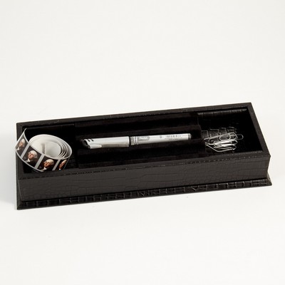 Stationery Box - Black "Croco" Leather