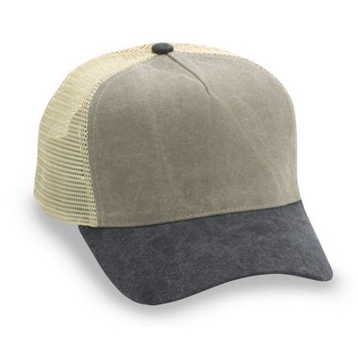 5 Panel Low Crown Washed Canvas Cap W/ Mesh Back