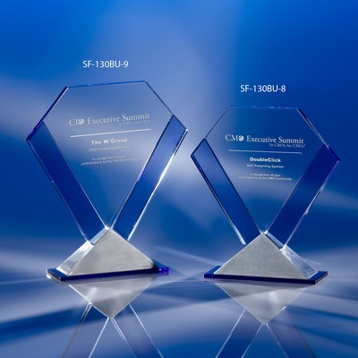 The Perfection Glass Award with Blue Sides & Triangle Base (8"H)