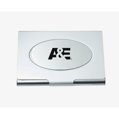 Elegant Matte Metal Business Card Holder w/Shiny Oval Accent