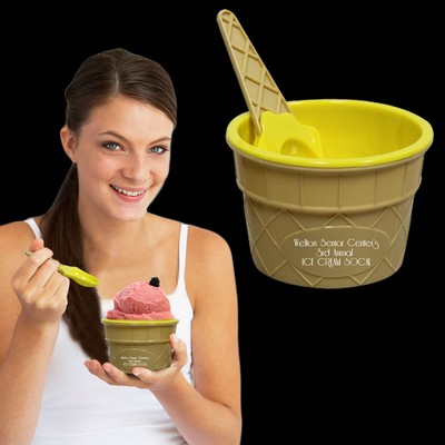 6 Oz. Yellow Pad Printed Ice Cream Bowl & Spoon Set