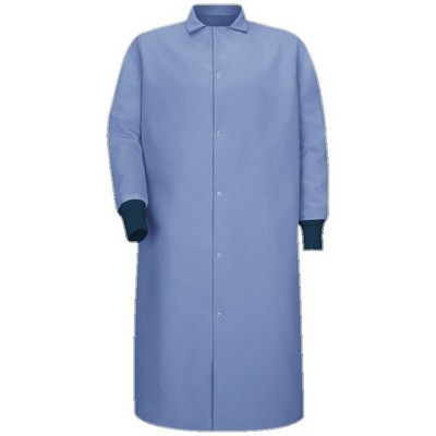 Red Kap™ Gripper Front Pocketless Butcher Coat w/Knit Cuffs - Light Blue/Navy Blue Cuffs