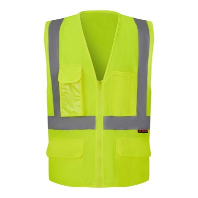 3C Products ANSI 107-2015 Class 2 Safety Vest Neon Green With Pockets