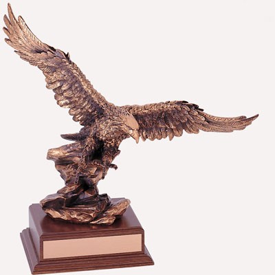 14" Electroplated Bronze Eagle Trophy w/Wooden Base