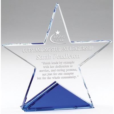 Optic Crystal Star with contrasting Blue Award - 5 3/4'' h