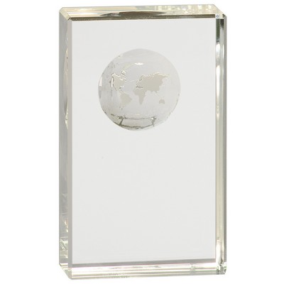 5" Clear Crystal Rectangle with Globe Etching