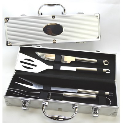 4 Pieces BBQ Tool Set in Aluminum Case