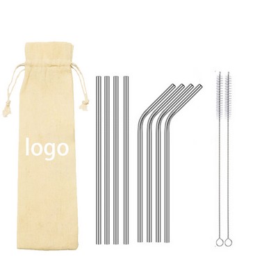 8 Steel Straws & 2 Brushes w/Jute Bag