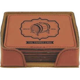 Rawhide Brown Leatherette Square Coaster Set