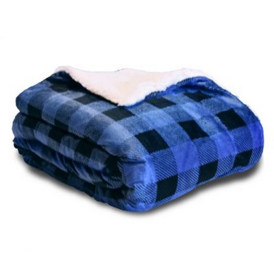 Sherpa Blanket Royal Blue and Black Plaid