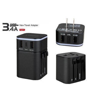 International Universal Type-C Travel Adapter w/Light Up Logo