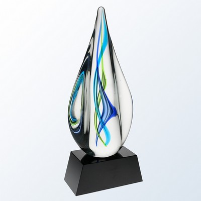 Serenity Art Glass Series on Black Crystal Base, 11"H