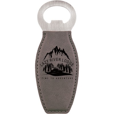 Gray Leatherette Bottle Opener with Magnet, Laserable