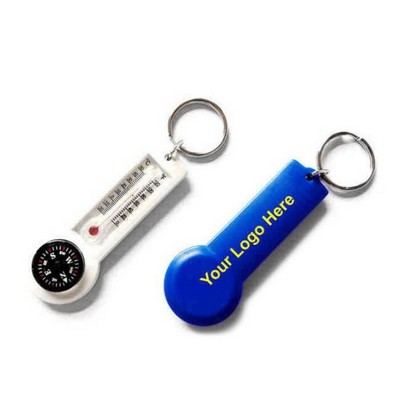 Plastic Compass Thermometer Keychain