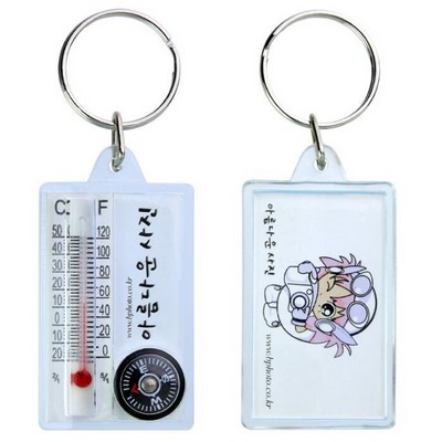 Rectangular Thermometer Compass Keychain