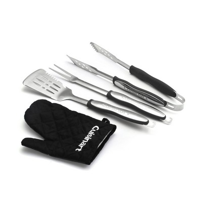 Cuisinart 4pc Grilling Tool Set with Black Grill Glove, Black