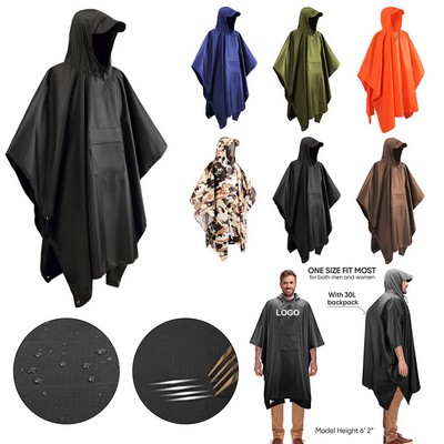 Hooded Rain Poncho with Pocket