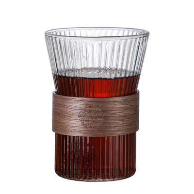 Glass Coffee Mugs with Wooden Anti-skid Ring