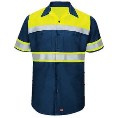 Red Kap™ Short Sleeve Hi-Visibility RipStop Color Block Work Shirt - Yellow/Silver/Navy Blue