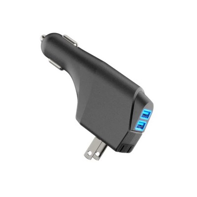 Dual Port USB Car + Wall Plug Charger with LED