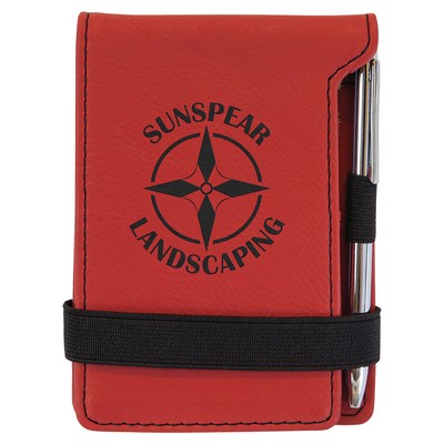 3 1/4" x 4 3/4" Red Leatherette Mini Notepad with Pen