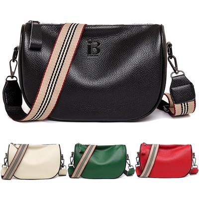 Geniune Leather Wide Strap Crossbody Bag