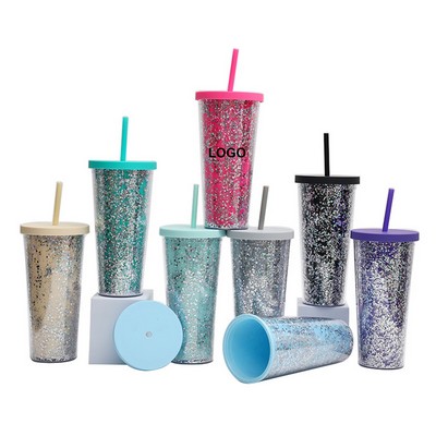 24oz Glitter Tumbler with Straw and Lid- OCEAN