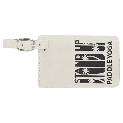 Luggage Tag, White Faux Leather, 4 1/4" x 2 3/4"