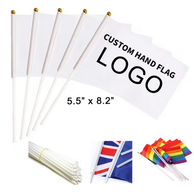 5 1/2"x8 1/5" Custom Polyester Double Sided Hand Waving Flag (MOQ 100pcs)