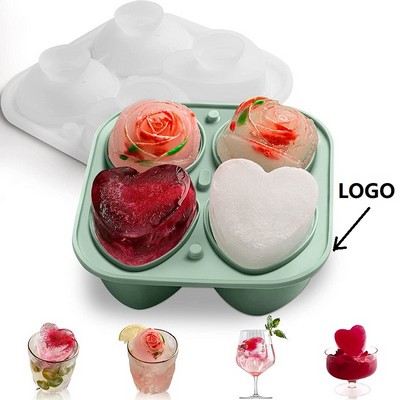 2-in-1 Rose & Heart Large Ice Cube Mold Tray