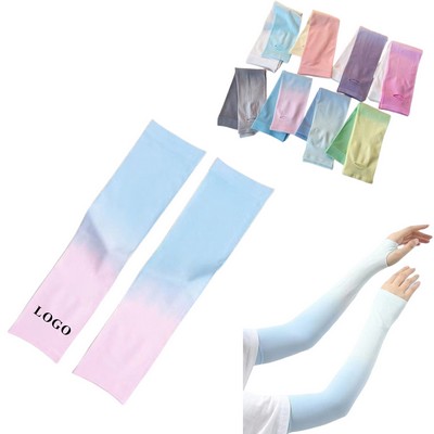 Gradient Color Arm Sleeves Gloves With Thumb Hole