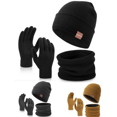 Knitted Scarf Glove Hat 3-Piece Set