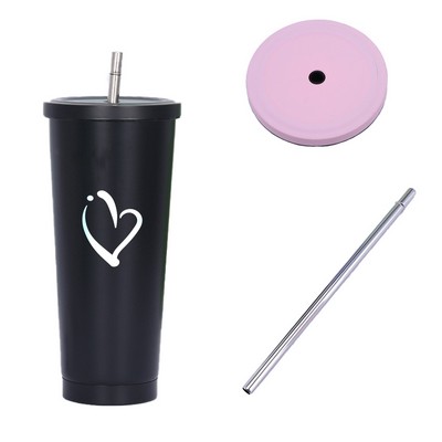 25 Oz. Double Layer Cup with Lid and Straw