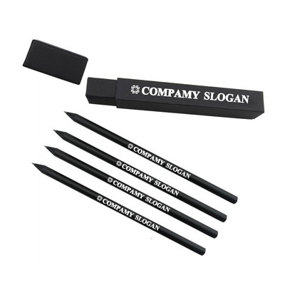 4 Black Pencils with Paper Box