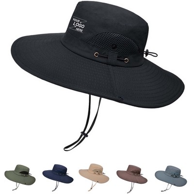 UV Protection Wide Brim Fishing Hat with Drawstring