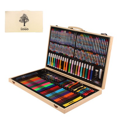 Wooden Box Crayon Watercolor Pen Set