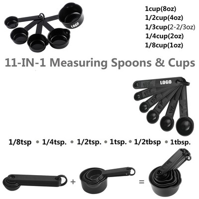 11 in 1 Plastic Measuring Cup and Spoon Set with Volume Mark