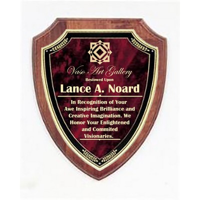 Solid Walnut Shield/Sienna Red Marble Mist Plaque Series, 8"x10"