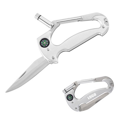 Carabiner Multi-Tool with Knife Flashlight and Compass