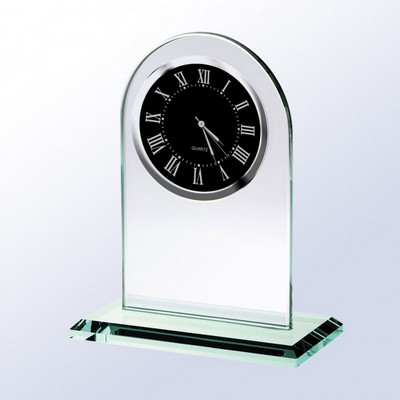 Jade Glass Clear/Black Roman Arch Clock (7-1/4" x 6" x 3")