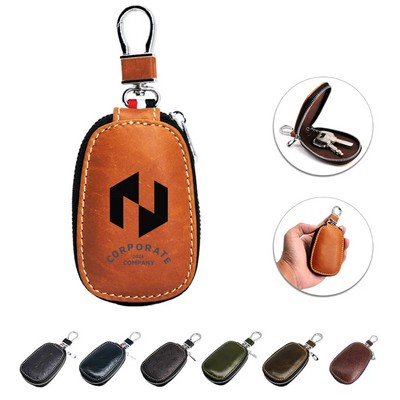 Leather Car Key Fob Wallet With Keychain