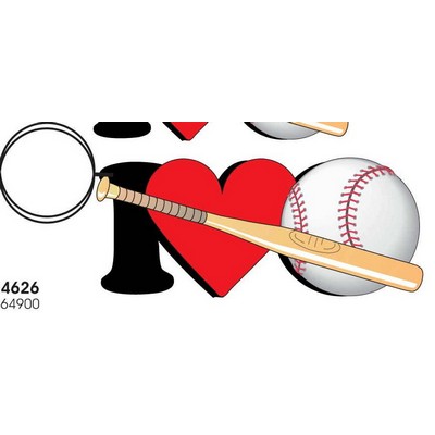 I Love Baseball w/ Bat Key Chain w/Clear Mirrored Back (12 Square Inch)