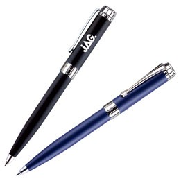 Twist Action Solid Brass Barrel Ballpoint Pen w/ Chrome Accent