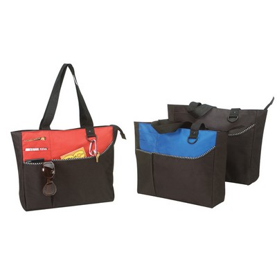 Poly Tote Bag with Zipper & Multi Pockets