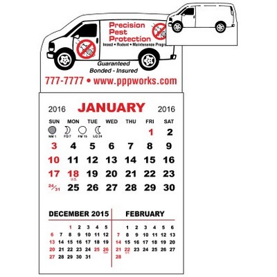 3 Month View Magnet Calendar Pad w/Van Shape