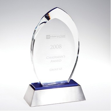 Flare Blue Reflect Crystal Award W/Aluminum Base (Screen Printed)