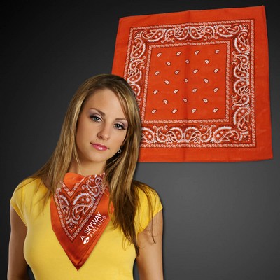 22" Silk Screened Orange Cotton Bandana