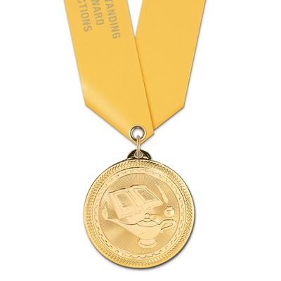 2" Lamp of Learning Brite Laser Medal w/ Satin Neck Ribbon