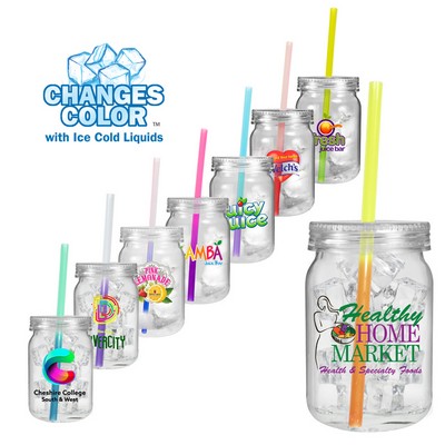 24 Oz. Plastic Mason Jar w/Mood Straw (Full Digital Color)