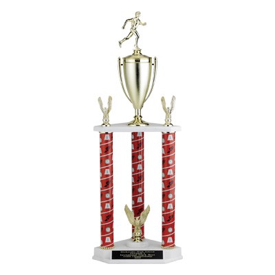 28 ½" Three Column Track Trophy & Cup w/Figure & Trim